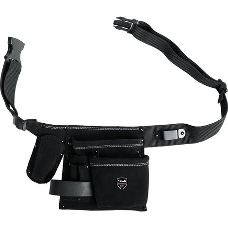 kwb Werkzeug-Tasche Leder mit Gürtel '5 Fächer, Nagel-Tasche, Messertasche, Hammerhalter und Halter für Bandmaß
