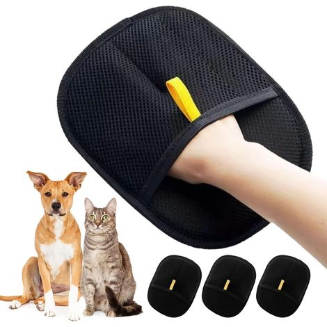 Set di 4 guanti bifacciali per la toelettatura di cani e gatti - Guanti antistatici per rimuovere i peli degli animali - Spazzola per rimuovere i peli degli animali da tappeti, letti e divani