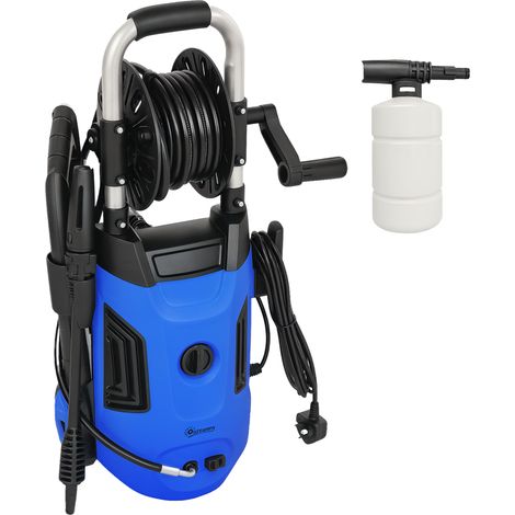 Outsunny 1800W High Pressure Washer, 150 Bar Pressure, 420 L/h Flow, Portable Power Washer Jet Wash Cleaner with Adjustable Nozzle, 6M Hose, Hose Reel, Steel Handle for Home Patio Car Driveway, Blue