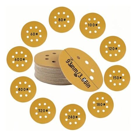 Lot de 50 disques abrasifs de 125 mm, 5 disques de ponçage ronds à 8 trous de 12,7 cm (sable jaune) (1/3)