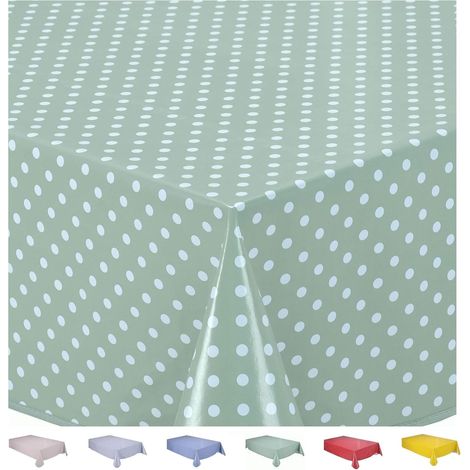 Nappe Toile cirée PVC Rectangulaire 140 x 180 cm Petit Pois Vert Sauge (1/5)