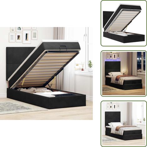 Stoccaggio sotto il letto - vidaXL Struttura Letto Pouf con Materassi Nero 100x200 cm Velluto - Coprimaterasso lavabile
