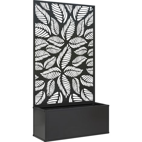 Jardinière métallique rectangulaire avec treillis, grand bac à fleurs noir 61x23x113 cm, panneau d'intimité pour jardin (1/5)
