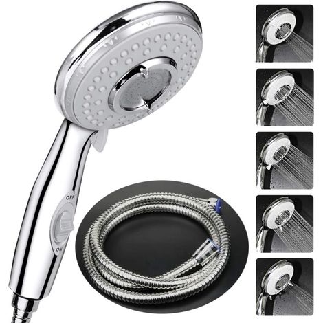 High Pressure Water Saving Handheld Shower with 2m Shower Hose, 5 Water Saving Modes, Stainless Steel
