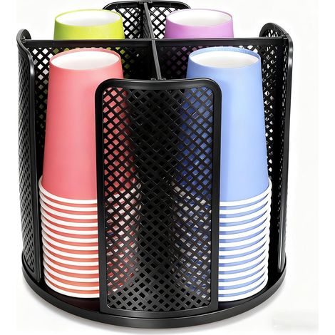 1 - Distributeur rotatif - Organisateur de gobelets - 4 compartiments pour tasses et couvercles - Plastique durable pour cuisine et bureau - Noir - 23,6x23,6x22,1cm (1/5)
