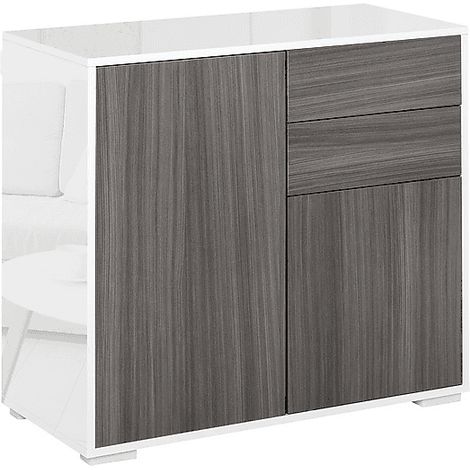 Mobiletto 2 Cassetti e 2 Ante, Apertura a Pressione, Mobile con 2 Cassetti e 2 Ante per Casa e Ufficio, 79x36x74cm, Grigio Chiaro e Bianco Modello 838-075GY (1/3)