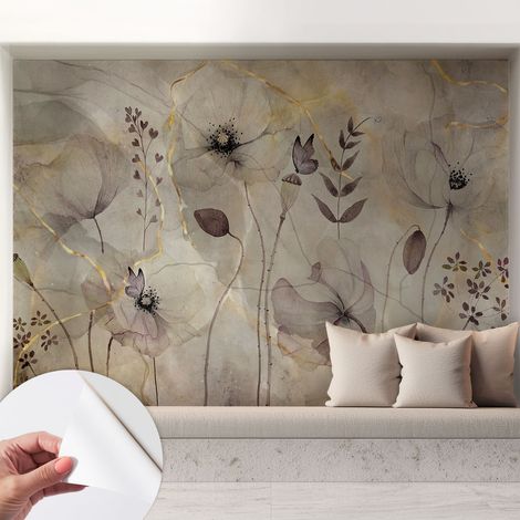 Fototapete Selbstklebend - Wanddekoration - Wandfolie - 3D Tapete Wand - Wohnungsdeko Zarte Blumen 208x146 cm