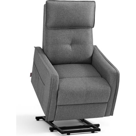 M MCombo Fernsehsessel mit Aufstehhilfe Elektrisch, Fernsehsessel mit liegefunktion bis 135°, Massage & Heizung, Seniorensessel für Wohnzimmer 7027 (Stoff, Grau) (1/5)
