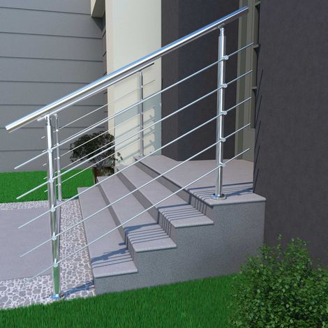 150x106cm Stair Hand Rail Kit, Transitional Stainless Steel Railings with Installation Kit with 5 Cross Bars