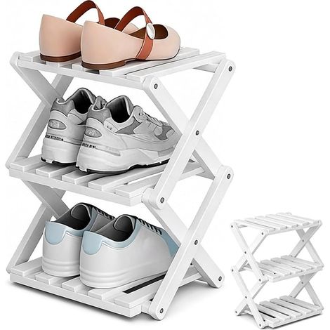 Étagère à chaussures pliable - Petit porte-chaussures vertical en bambou - Étagère à chaussures pour petits espaces - Étagère à chaussures étroite pour entrée, chambre à coucher, couloir, coin (1/5)