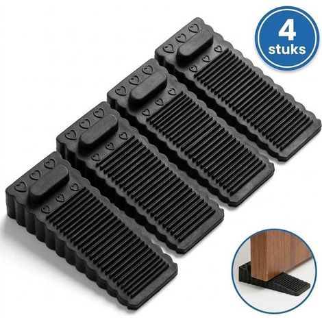 Lot de 4 butoirs de porte – Caoutchouc noir – Hauteur réglable – Empilables – Intérieur/extérieur – Antidérapants (1/5)