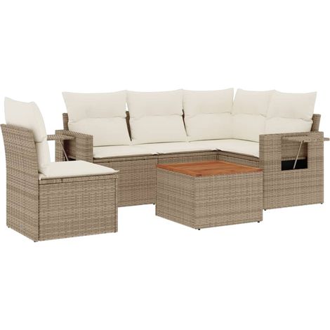 vidaXL Juego de sofás jardín con cojines 6 pzas ratán sintético beige (1/2)