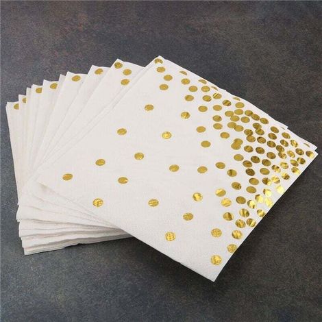 Serviettes À Cocktail Pois Papier 3 Épaisseurs Paquet de 50 Dorés pour Anniversaires Mariages Fêtes et Événements (1/4)