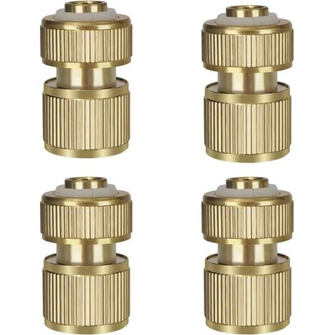 Conector rápido de manguera de latón de 4 piezas, conector para manguera de jardín, manguera de jardín expandible de 1/2", adaptador de drenaje de agua para jardinería e irrigación. (1/5)