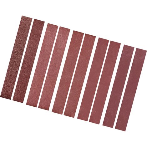 Lot de 10 bandes abrasives 30 x 330 mm (2 de chaque grain : 120, 240, 400, 800 et 1000) en oxyde d'aluminium. Papier de verre pour ponceuse à bande. (1/3)