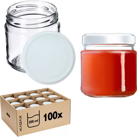 KADAX 100 Stück kleine Marmeladengläser, rund, 200 ml, Durchmesser: 66 mm, für Honig und Gewürze, lu
