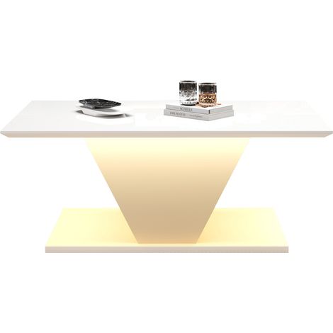 Table basse Blanc, LED, prise et USB, 100 x 50 x 46 cm, particle board, moderne, pratique, avec rangement, pour salon, élégant (1/5)