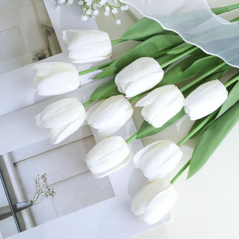 10 tulipes artificielles en soie rose clair – idéales pour les vases, les mariages, les fêtes, la décoration de la maison et du bureau.