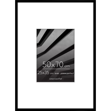 Cadre 50x70 cm Noir - Cadre Photo 25x35 cm avec Passe-Partout ou 70x50 cm sans Passe-Partout - Plexi Poli - Suspension Verticale ou Horizontale (1/5)
