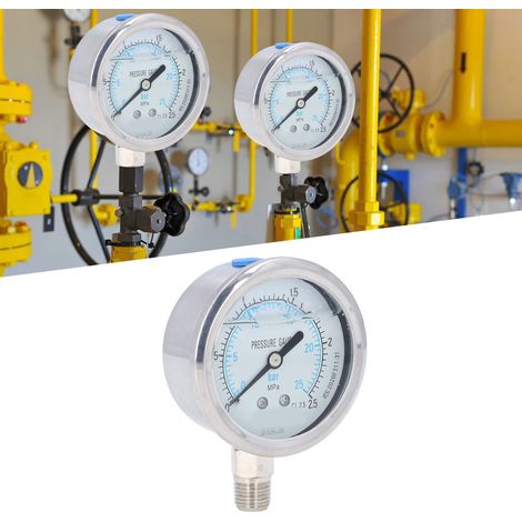 Stoßfestes Radialmanometer, Vakuummanometer, stoßfestes Öldruckmanometer aus Edelstahl, Wasserdruckmanometer, Manometer 02,5 MPa (1/5)