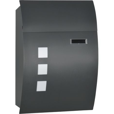 Briefkasten mit Schloss, verzinkter Stahl, 30 cm langer Postschlitz, Grau