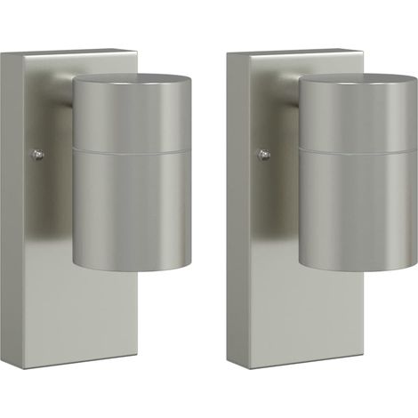 Lot de 2 appliques murales extérieures robustes design moderne 6,5 x 10,5 x 16 cm en acier inoxydable argenté
