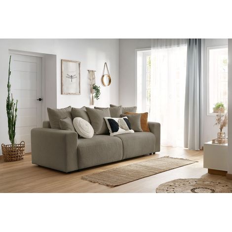 BOBOCHIC - Canapé droit convertible coffre ENVY tissu bouclette doux   Marron (1/5)