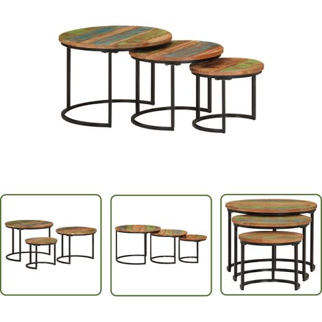 The Living Store Tables gigognes 3 pcs bois massif de récupération - Table Basse - Meubles De Salon - Tables Gigognes - Mobilier Vintage - Décoration Intérieure (1/5)