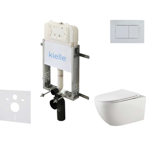 kielle Genesis New - Set bâti-support, WC Gaia, sans rebord, siège softclose et bouton-poussoir Gemini New III, chrome brillant 30528SZ17 (1/5)