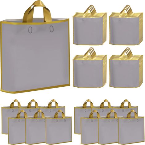 Lot de 50 sacs cadeaux en plastique gris (40 x 35 x 10 cm), avec poignées, idéaux pour les petits commerces et les fêtes de mariage. (1/5)