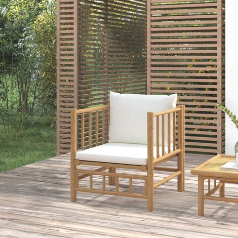Canapé de jardin design industriel style avec coussins blanc crème bambou -BV30130 (1/5)