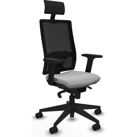 Horna sincro malla negra similpiel gris claro brazos 2D base piramidal cabecero fijo ruedas 65mm nailon (1/5)