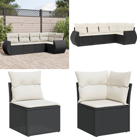Salon de jardin 5 pcs avec coussins noir résine tressée - Ensemble Salon De Jardin - Mobilier Extérieur - Canapé Jardin - Chaise Lounge - Table Basse - Home & Living (1/5)