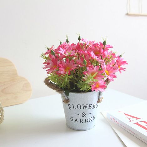 Fiori artificiali per interni, 1 pezzo, fiori artificiali con vaso in metallo, decorazione con piante artificiali per matrimoni, esterni, ufficio, tavolo, giardino, regalo per la nuova casa, margherit (1/5)