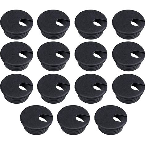 Lot de 15 passe-câbles de bureau de 38 mm (1,5 pouce), en plastique noir, pour trous de câbles.