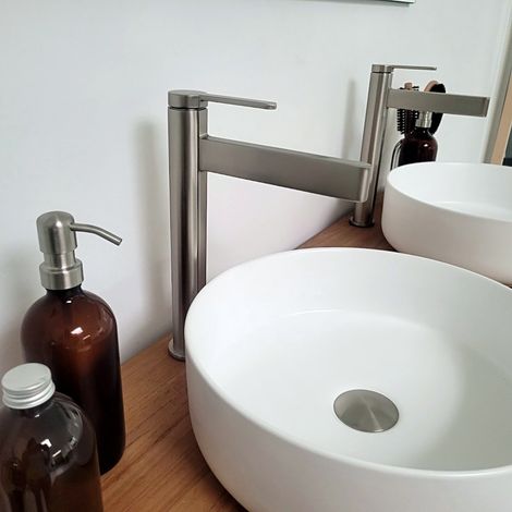 Mitigeur de lavabo cascade argent brossé, Vito (1/5)