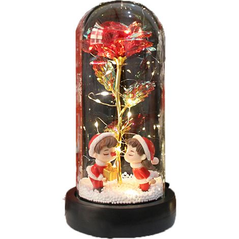 Rose de Noël en forme de dôme lumineux en verre avec éclairage LED, rose artificielle, cadeau unique pour une petite amie (1/5)