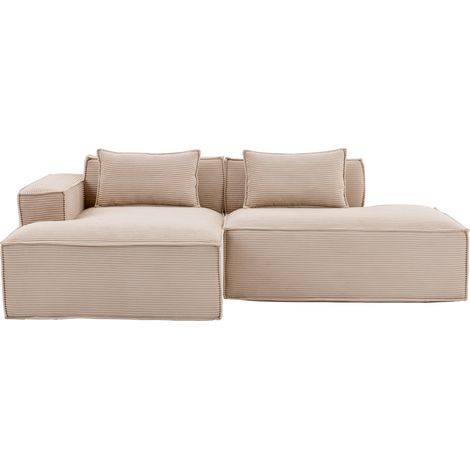 ELVMI Sofá Recto 235 cm en poliéster con 2 cojines y asiento de muelles, para salón pequeño, caqui (1/4)