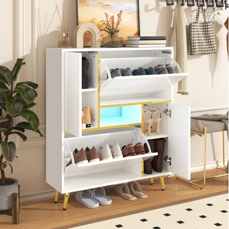 Mobile porta scarpe bianco, LED 16 colori, 80 x 25 x 96 cm DESVIAE (1/5)
