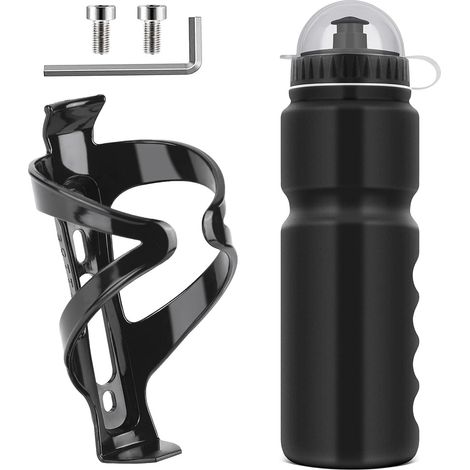 Porte Bidon de Vélo avec Gourde Vélo 750ML, Noir Bidon de Sport Sans BPA Convient Aux Vélo / VTT / Vélo de Route,Porte Gourde Indispensable pour Rouler (1/5)
