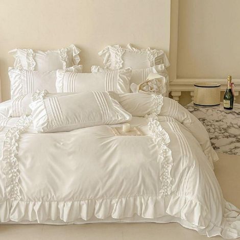 Ensemble de literie 220x240 Franges Blanc, 3 pièces, Certifié ÖKO-TEX
