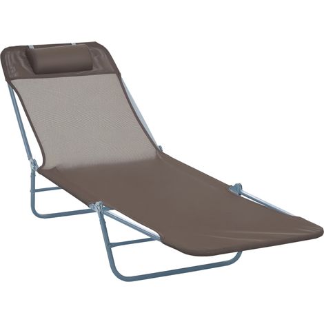Folding Garden Sun Lounger in Textilene Brown 5 Positions (1/5)