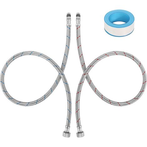 Tuyau Flexible Eau - Acier Inoxydable 304 - Résistance Haute Pression Anti-Pliure - Salle De Bain Et Cuisine - Lot De 2 (1/5)