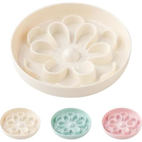 Gamelle Anti Glouton Chat Mélamine - Bol Florale pour Alimentation Lente avec Base Antidérapante - Gamelle Labyrinthe Anti Vomissement - Blanc (1/4)