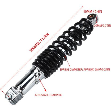 Amortisseur arrière 300 mm – 5 vitesses réglables – Acier haute résistance – Compatible GY6-125 50 60 80 150 cc – Conduite fluide et sécurisée (1/5)