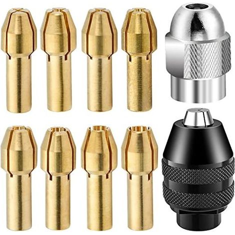 10-teiliges Bohrfutter-Set, 1/32" bis 1/8" Messing, Schnellspannmuttern als Ersatz für Dremel und 4485/4486 Schnellspannbohrer mit Griff. (1/5)