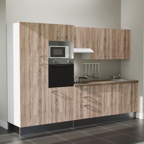 Kochnischen K46L-PT - 300 cm mit Arbeitsplatte und spüle - Holzfront - Laminatplatte aus Holz - Edelstahl-Spüle - Kredenzen nein (1/4)