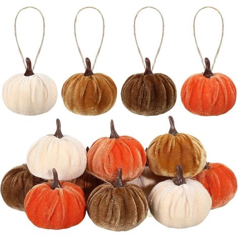 Lot de 12 décorations de Noël en velours à suspendre pour porte en forme de citrouille d'automne - Ensemble de 12 décorations de Noël (1/5)
