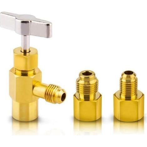 R134 Robinet à Réfrigérant Valve de Réfrigérant en Laiton pour Gaz Clim R134a Adaptateur R1234yf vers r134a pour Voiture ac Raccord Clim Auto R134a 1/4 Femelle et à 1/2 Mâle (1/5)
