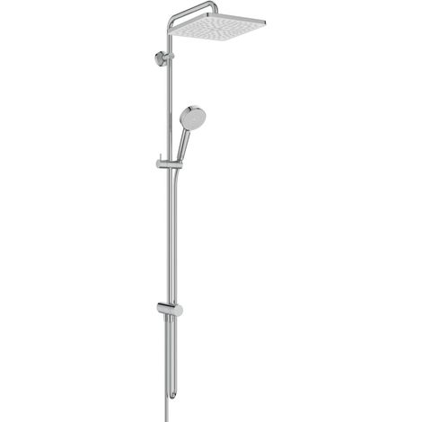 Colonne de douche, Pommeau de douche à économie d'eau, compatible avec les raccords en surface ou les coudes de raccordement mural, design carré – Chrome (260x501x1119 mm) (1/5)